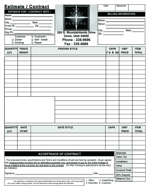 business forms designer professional whitestargraphics com fence estimate template